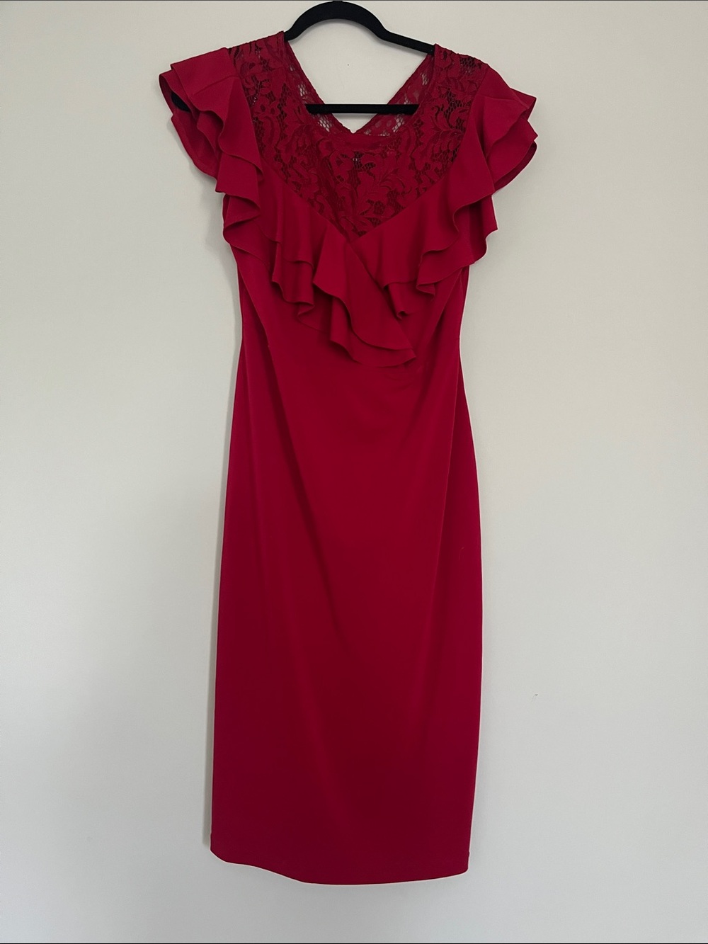 Ivanka Trump Ruffle Burgundy Lace Dress SZ 10 Flutter Sleeve